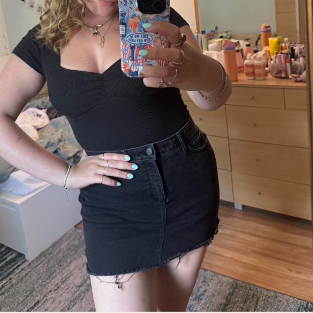 Black Vintage Denim Mini Skirt